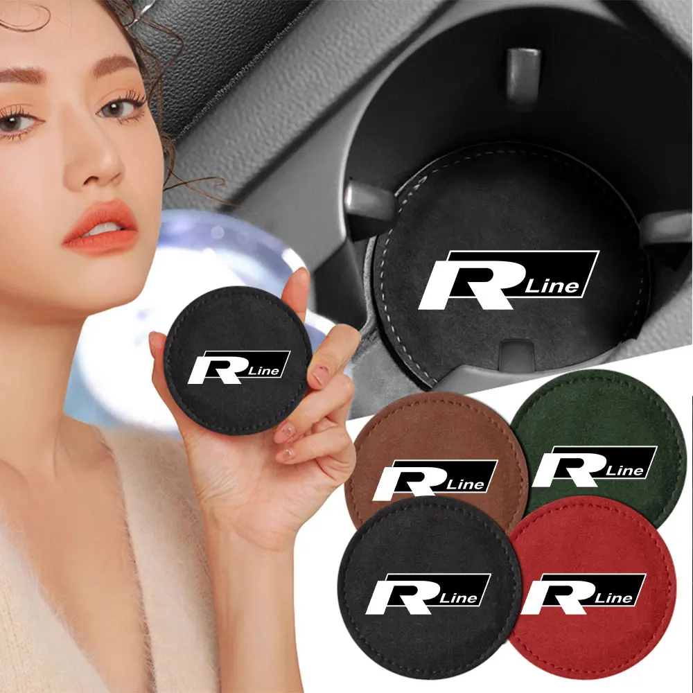 2pcs Car RLINE Badge Water Cup Pad Non-slip Coaster for Volkswagen VW Passat Sharan T-ROC Golf Jetta Tiguan Scirocco Polo Beetle