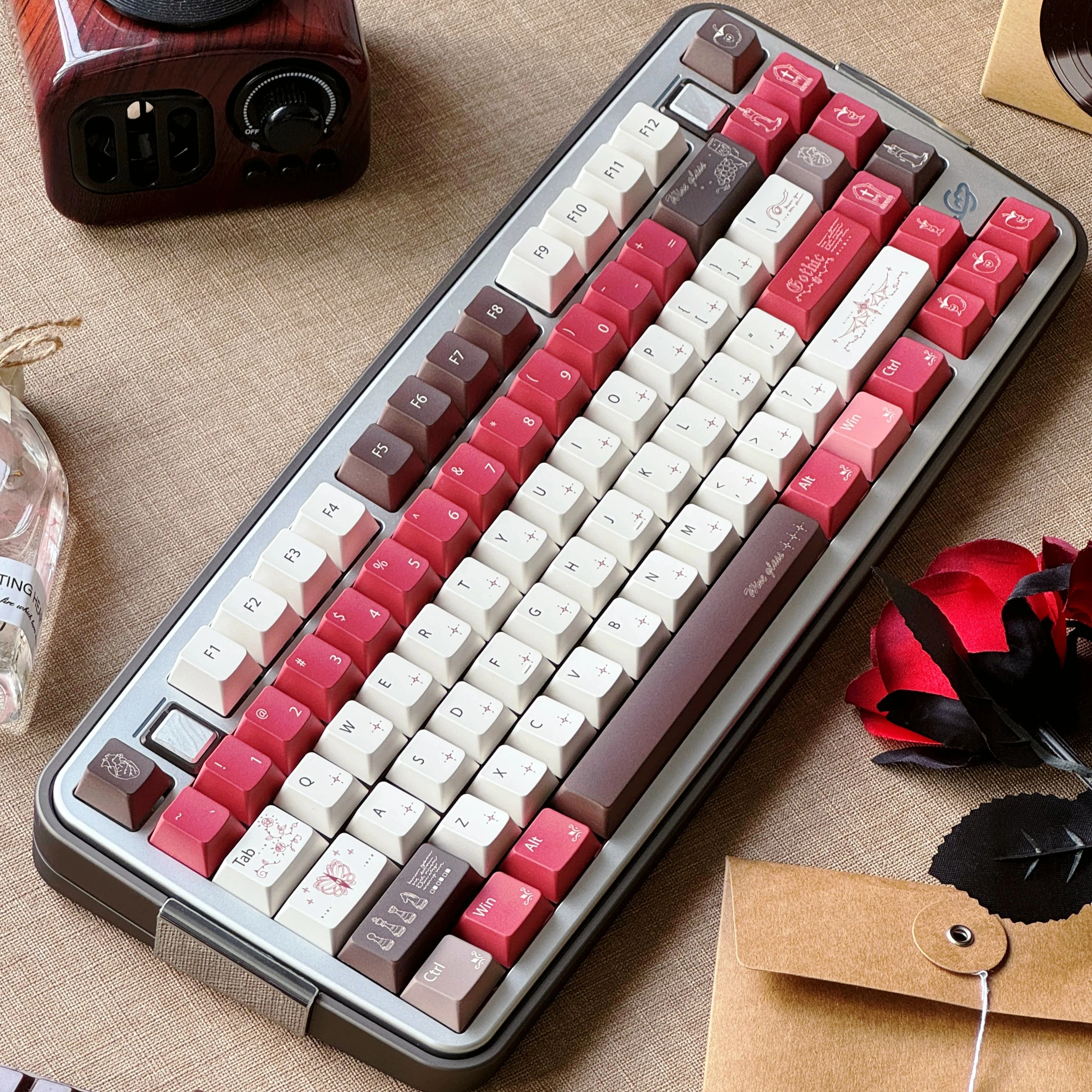 MAIMOOO Keycap Red Wine Glass Simple Brown Red Theme PBT CHERRY Retro Magnetic Sublimation Keycap
