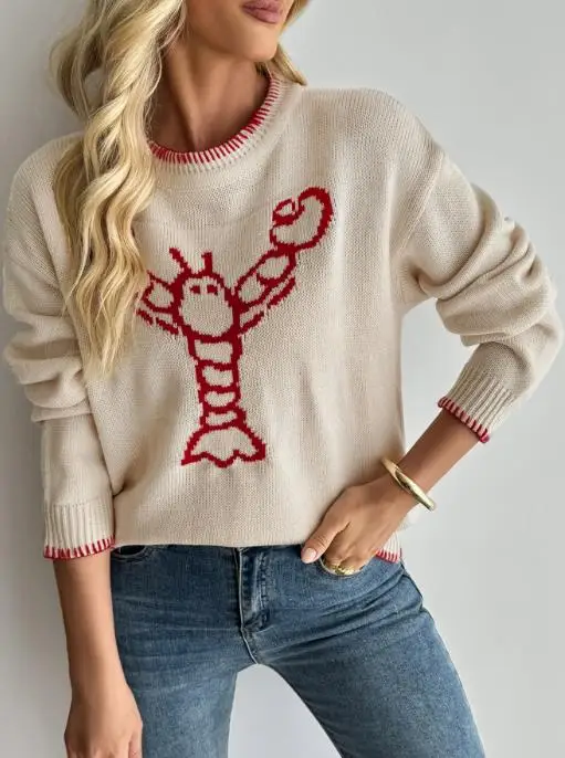 2025 Autumn/winter Hot Selling New Match Animal Pattern Round Neck Hoodie Sweater for Women
