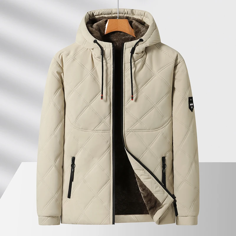 

High Quality Men's Casual Cotton Coat Fleece-lined Warm Padded Jacket New Arrived Windproof Hooded Outwear Plus Size Parkas