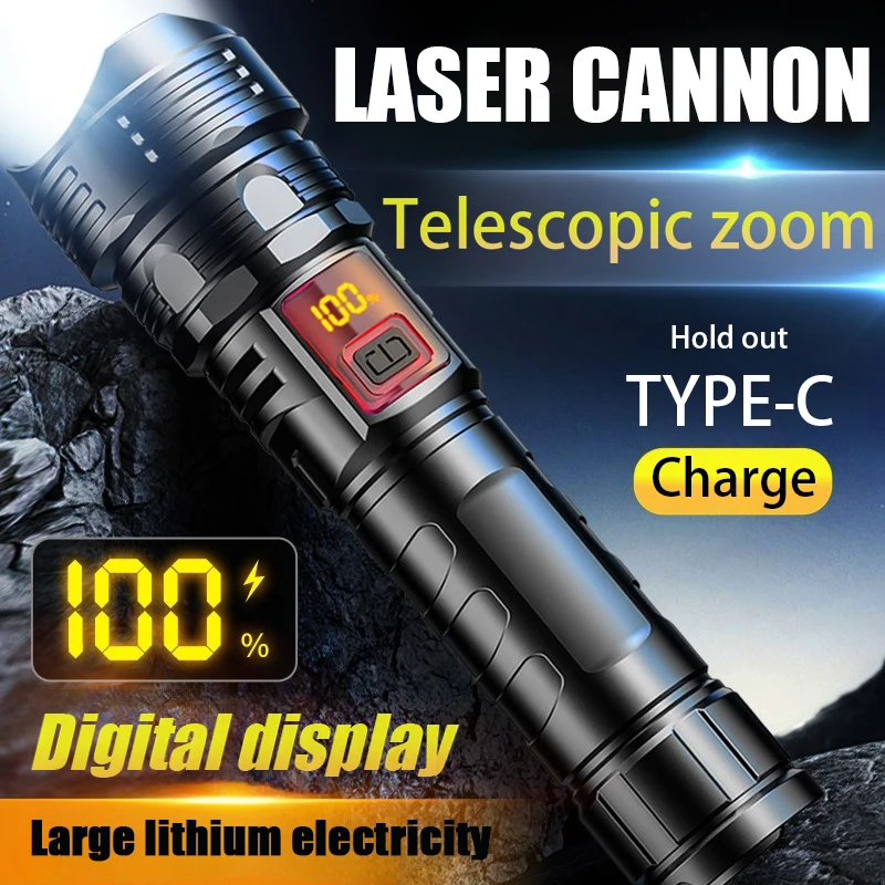 White Laser Flashlight Strong Light LED Telescopic Focus Super Long -range Liquid Crystal Number Showing Flashlight