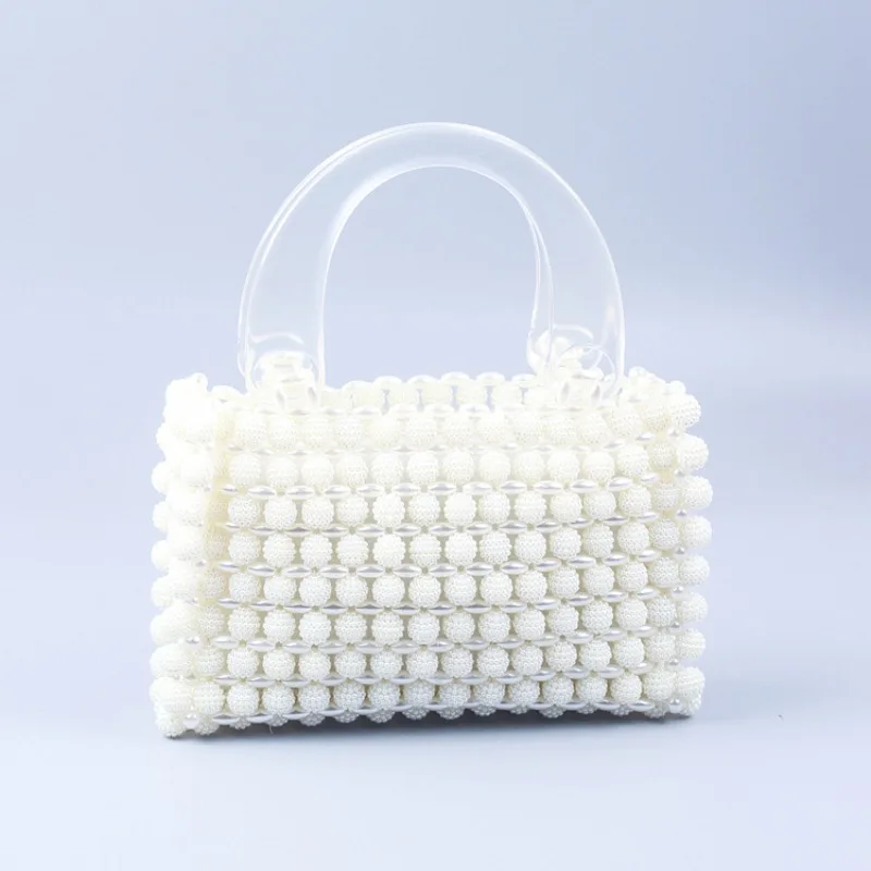 Handmade Beaded Weaving Vintage Yangmei Spliced Pearl Women's Bags New Instagram Transparent Acrylic Handheld Small Square Bag