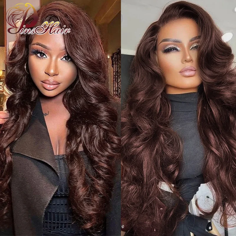 

Chocolate Brown Lace Frontal Wig Body Wave 13x6 Transparent Lace Frontal Wig Dark Brown Human Hair Wig Remy PrePlucked For Women