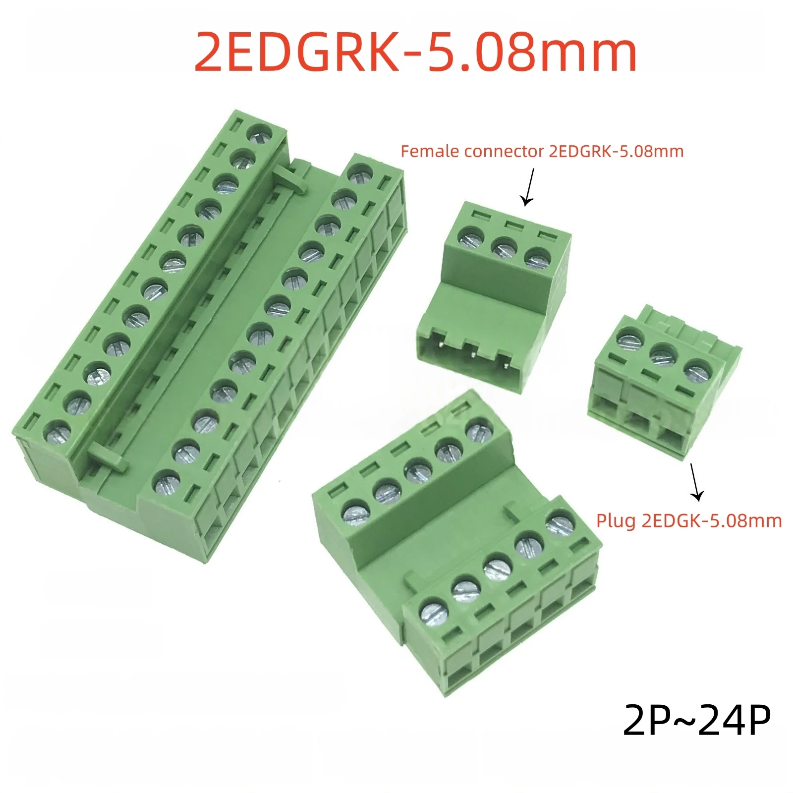 5Sets Solderless Docking Type 2EDGRK 5.08MM Screw Terminal Block Connector PCB Plug-In Type 2EDG Type Green Terminal Block