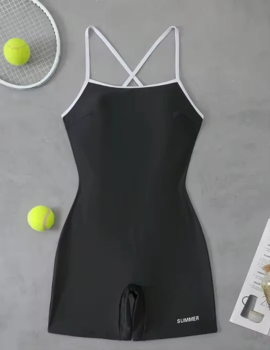 

2026 One Piece Swimsuit Female Shorts Padded Bather Bathing Suit Swim Cross Back Solid Surfing Suit Women Swimwear
