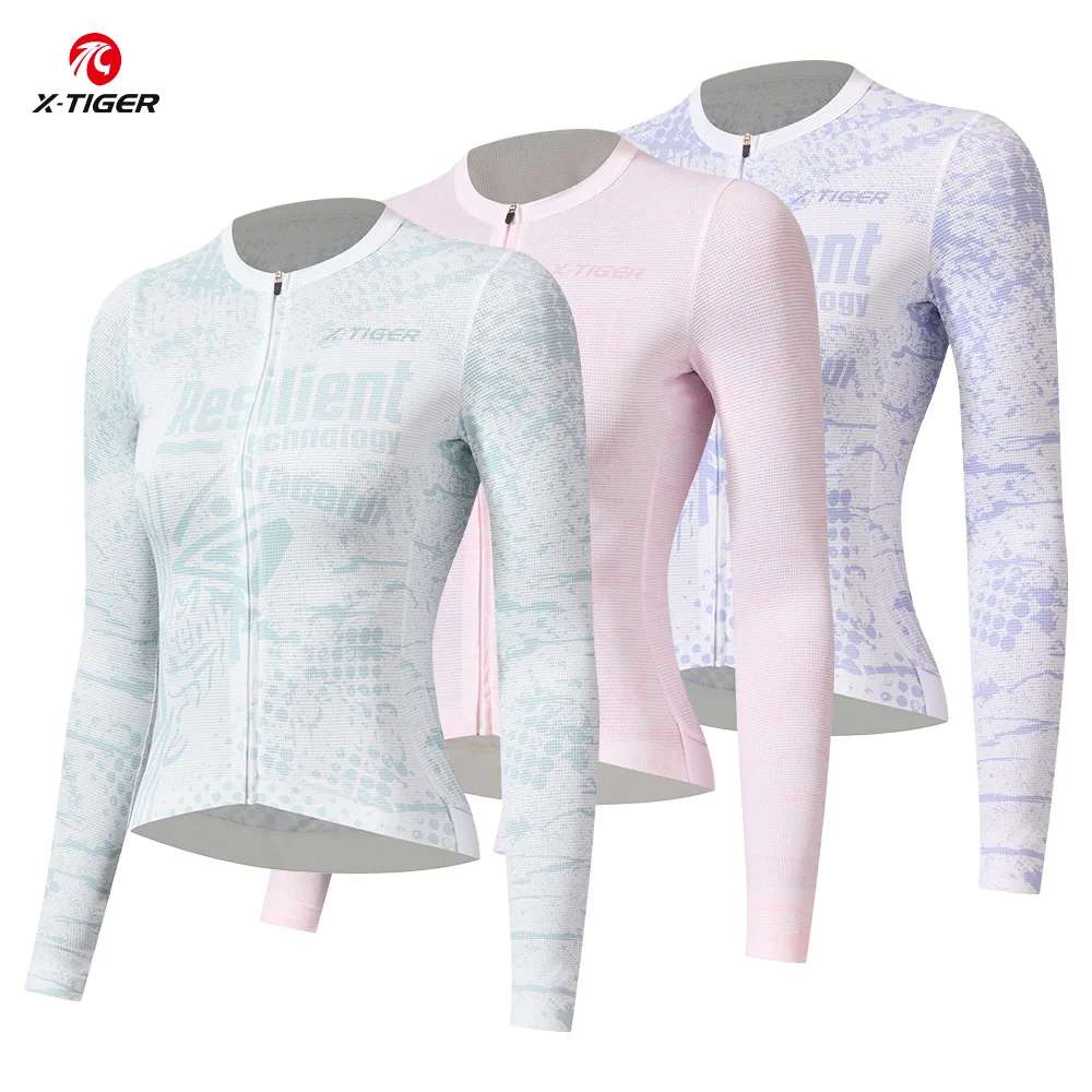 

X-TIGER велосипедный трикотаж для соревнований по велоспорту, дышащая рубашка на молнии для велоспорта, женская велосипедная рубашка с длинными рукавами, велосипедная рубашка
