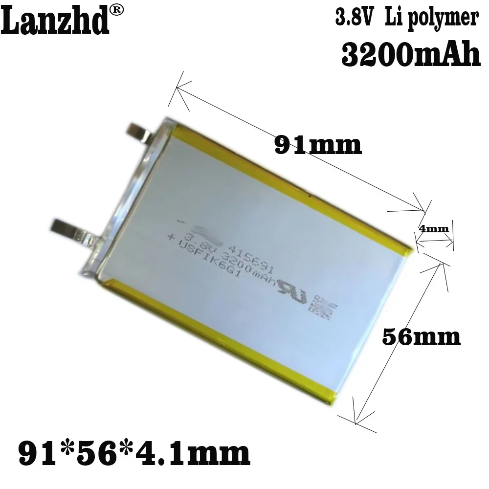 

3.7V 3200mAh 415691 Polymer Lithium LiPo Rechargeable Battery For GPS PSP DVD PAD Tachograph power bank Speaker Searchlight