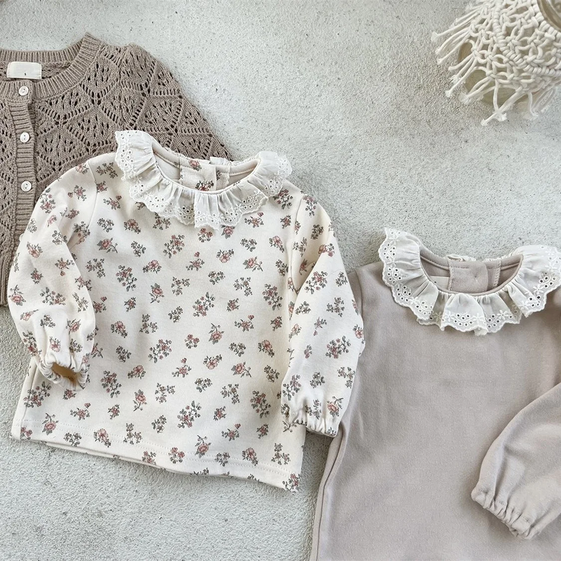 New spring and autumn baby girl top baby floral doll collar lace lapel cotton long-sleeved T-shirt T 23023