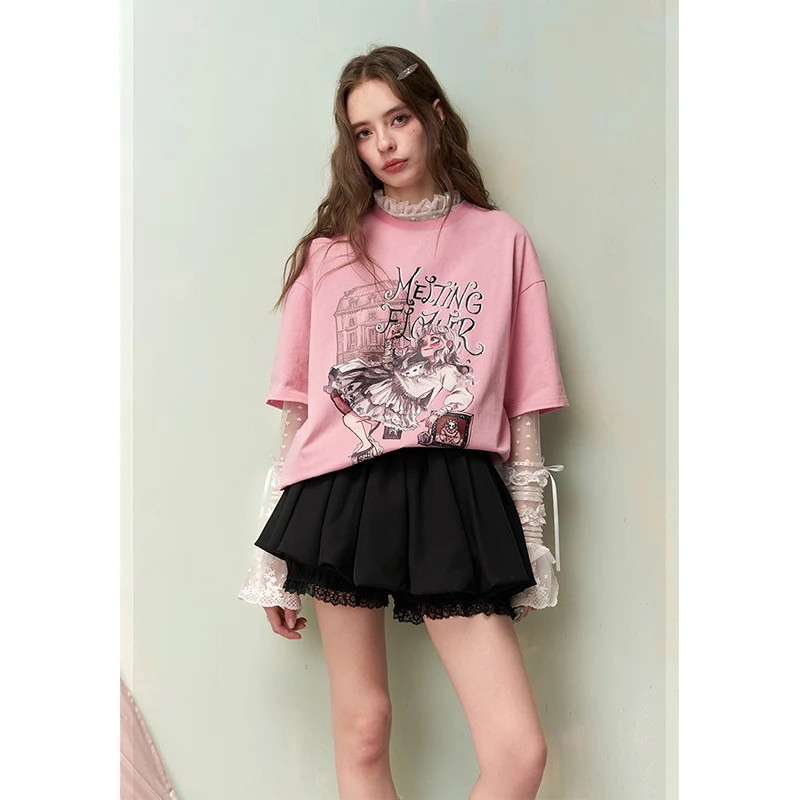 ELFSACK Atasan Jaring Renda Tipis Wanita Blus Hem Berkerut Lengan Panjang dengan Motif Hati, Atasan Crop Berlapis Seksi untuk Musim Semi Musim Panas