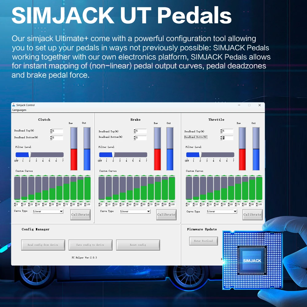 Pedales SIMJACK Ultimate Pedales de carreras Sim Sim Simulador de carreras de PC Sensor de presión Célula de carga Pedal hidráulico HE