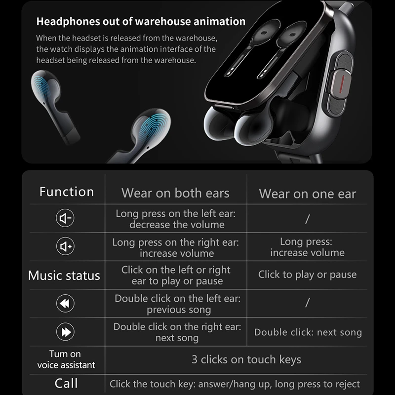 New TWS 2 in 1 Smart Watch with Headphones Sports Clock Bluetooth Headset Call Watches Men Health Monitor NFC Smartwatch Earbuds view 5