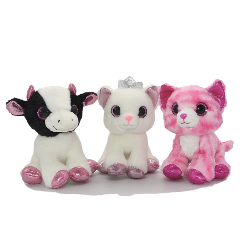 Плюшевая игрушка-кошка с большими глазами, белая и розовая, в платье принцессы, с короной, мультяшное животное, друг для сказок на ночь, подарок