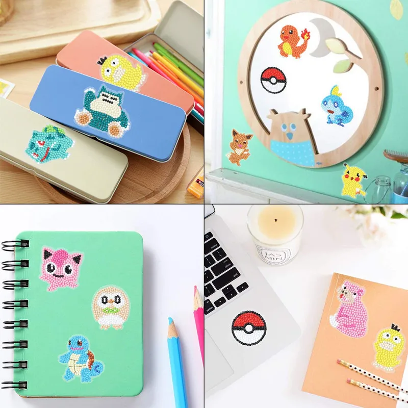 12 pezzi Pokémon Kit adesivi per pittura diamante per bambini Adesivo mosaico artistico diamante fai da te con numeri Kit Decorazioni artigianali