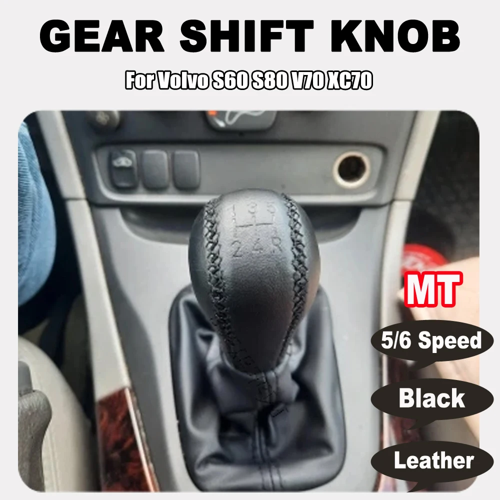 Sewing Leather 5/6 Manual Shifter Lever Pen Black Leather Gear Shift Knob For Volvo S60 S80 V70 XC70 Car Styling Accessories