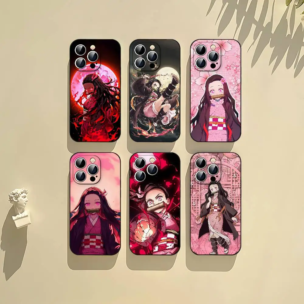 Coque de téléphone Demon Slayer Nezuko Kamado noire, compatible avec iPhone 17, 16, 15, 11, 13, 14 Pro Max, Plus, X, Xr, Xs Max, 13 Mini