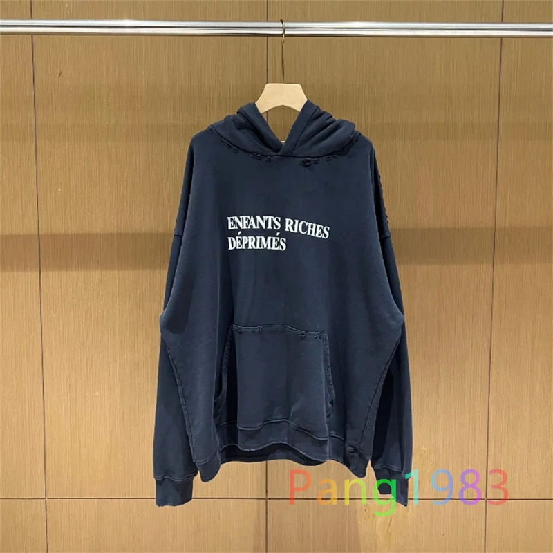 Foam Letter Printed ERD Hoodie Men Women High Quality Distressed Washed Insect Hole Sweatshirt Oversized Pullover Hooded