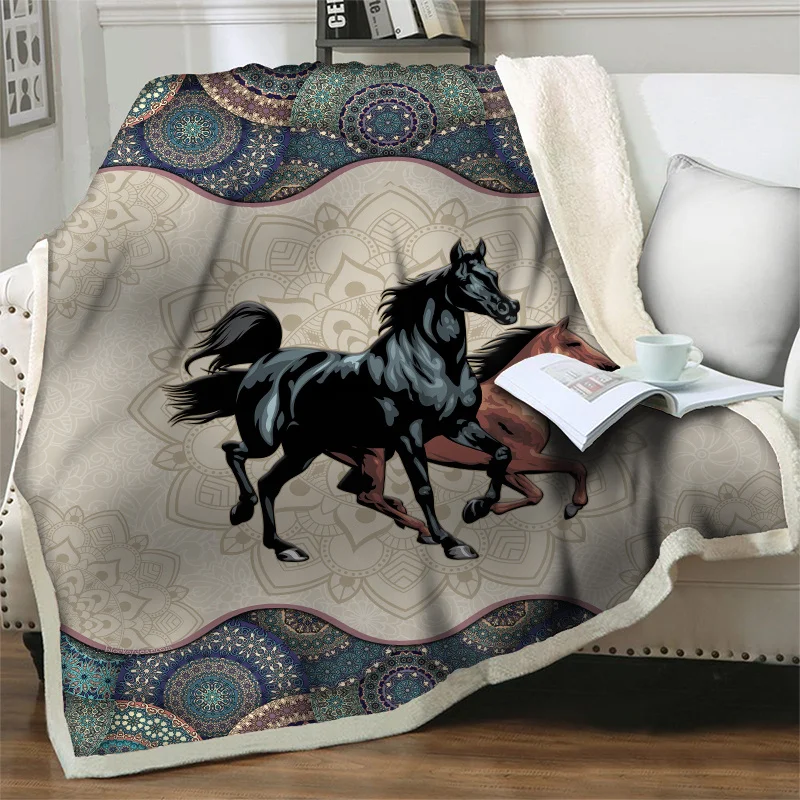 

Vintage Animal Horse 3D Printed Blanket Sherpa Plush Throw Blankets For Beds Sofa Quilt Nap Cover Soft Warm Easy Wash Bedspreads