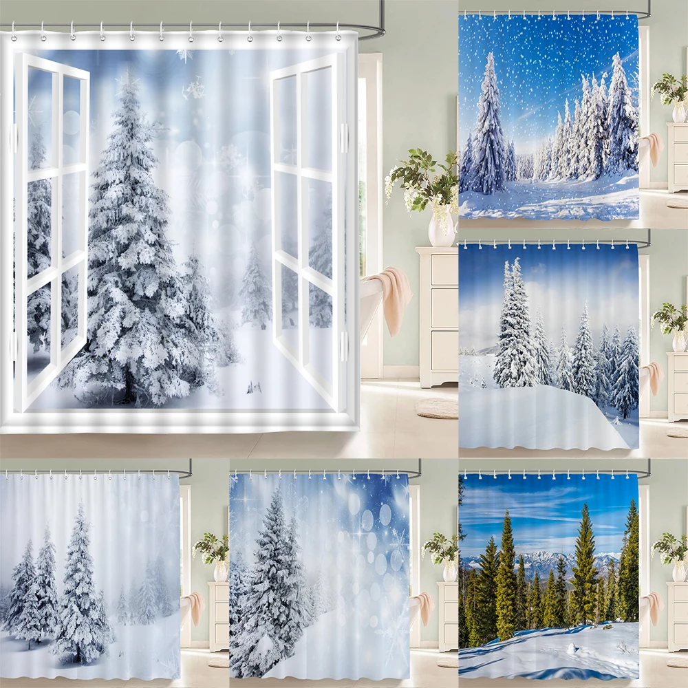 

3D printed Winter snow scenery Bathroom Shower Curtain Waterproof Polyester Home Decor With Hook Shower Curtain 180*200cm