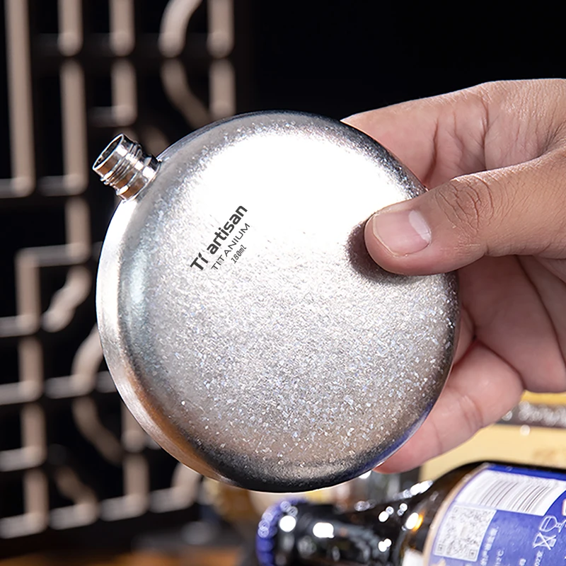 Tiartisan 180ml Titanium Durable Wine Flask with Funnel Outdoor Camping Hiking Mini Portable Alcohol Whisky Bottle