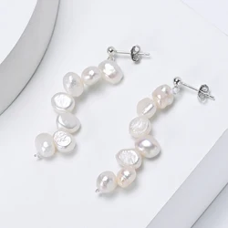 HENGSHENG 5-6mm Freshwater White Pearl Baroque Interlaced Ear Line Fine 925 Sterling Silver Earrings For Women Girls Jewelry