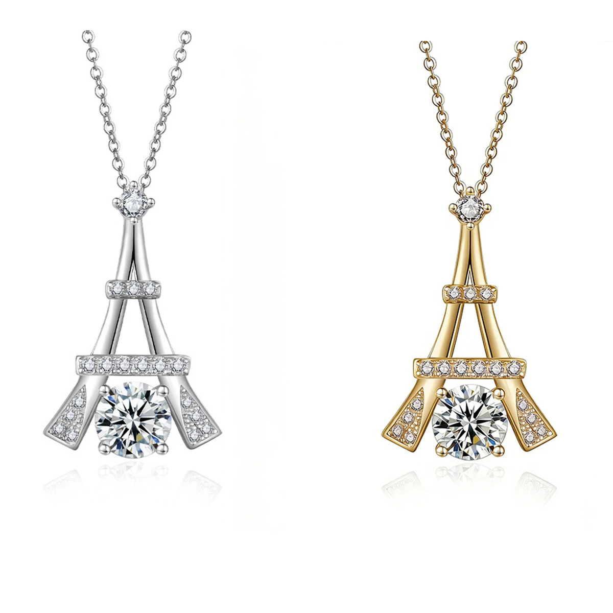 S925 Silver Plated 18K Gold Round Moissanite Diamond Romantic Tower Necklace Main Stone 6.5mm/1.0ct