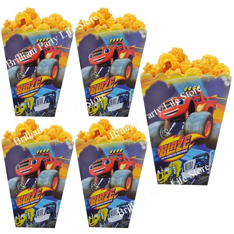 6PCS Blaze Monster Candy Box Cartoon Sports Car Gift Bags Birthday Party Decoration Machines Racing Racecar Kids Toys Popcorn