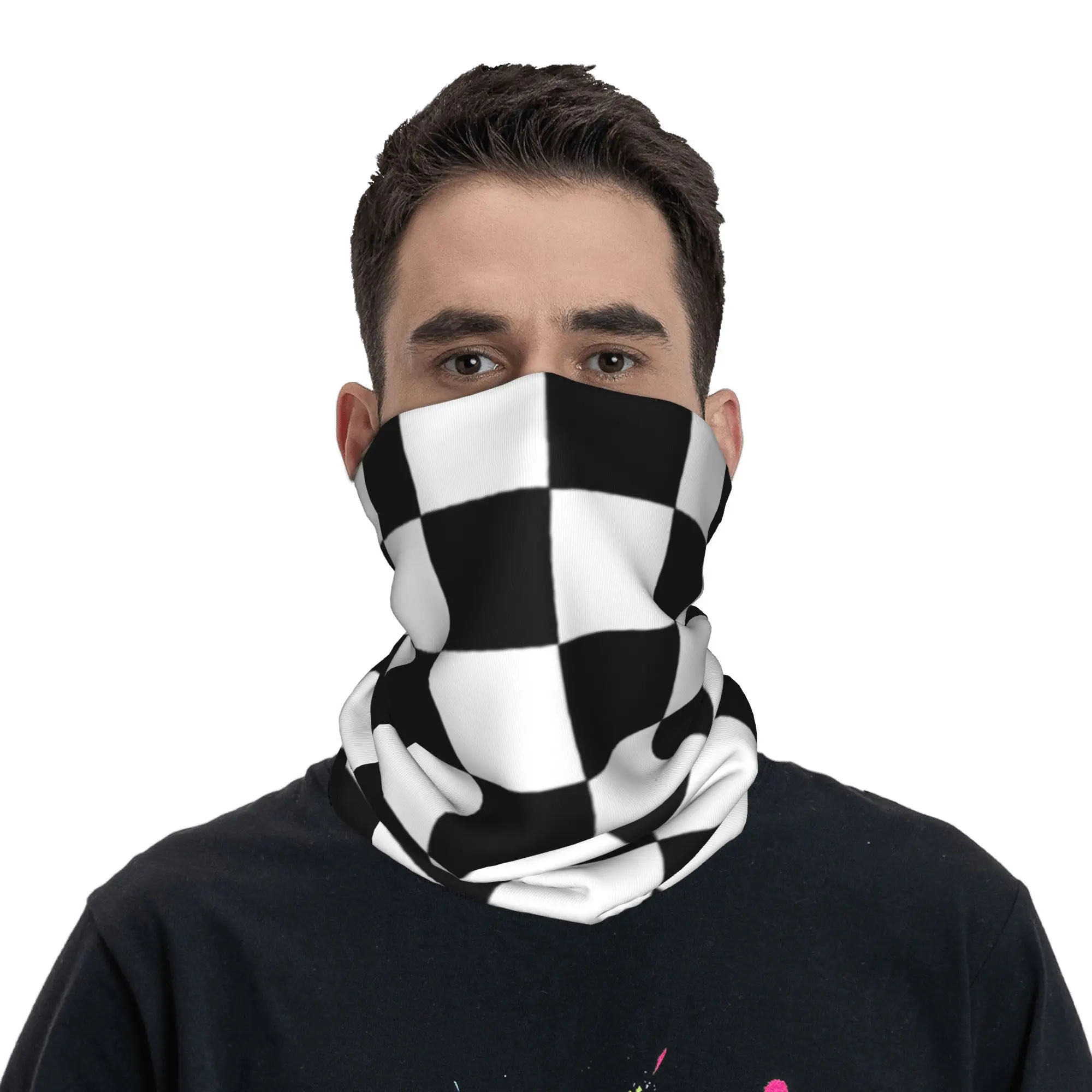 

Клетчатая черно-белая бандана на шею, маска с принтом, шарф, теплая маска для лица, спорт на открытом воздухе, унисекс, для взрослых, ветрозащитная