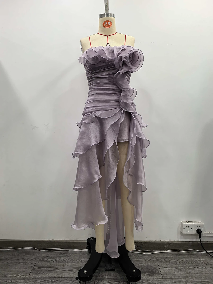 TWOTWINSTYLE, vestidos adelgazantes empalmados con volantes y pliegues a la moda para mujer, vestido Irregular de cintura alta sin tirantes sin mangas, nuevo para mujer