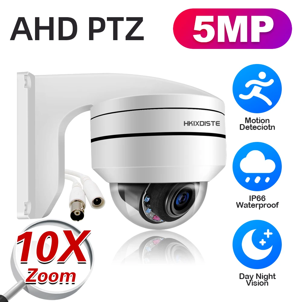 5MP HD PTZ AHD CCTV Dome Camera Outdoor 10X Zoom Pan Tilt Rotate AHD CVI TVI CVBS 4 In 1 Coaxial Control Security Camera H.265