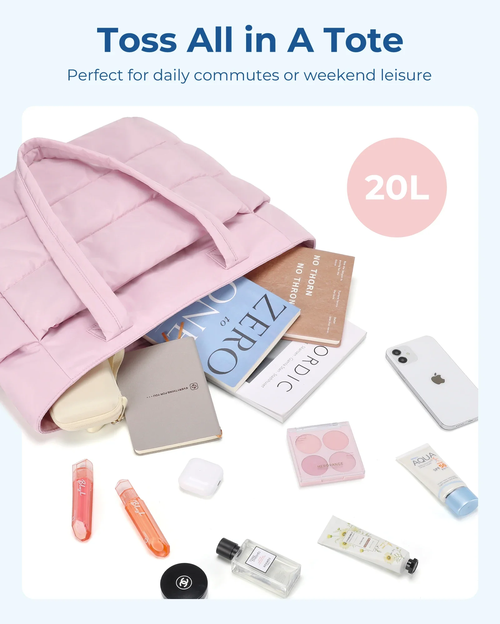 حقيبة يد نسائية خفيفة الوزن منفوشة مناسبة للسفر والعمل والشاطئ وصالة الألعاب الرياضية بسعة كبيرة ومتعددة الألوان