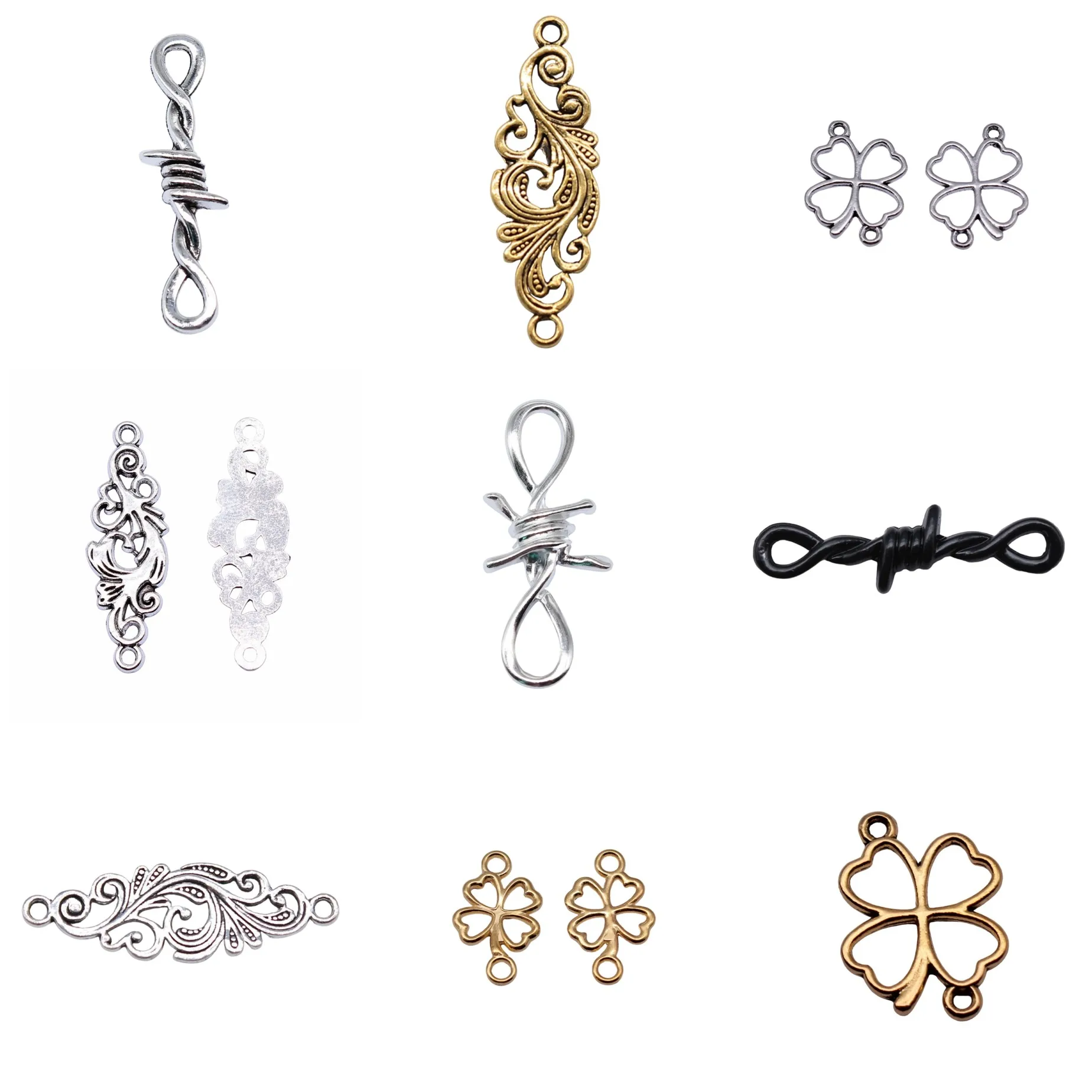 Mixed Colors Four Leaf Clover Plant Jewelry Connectors Findings For Necklace Bracelet DIY Jewelry Craft Wholesale