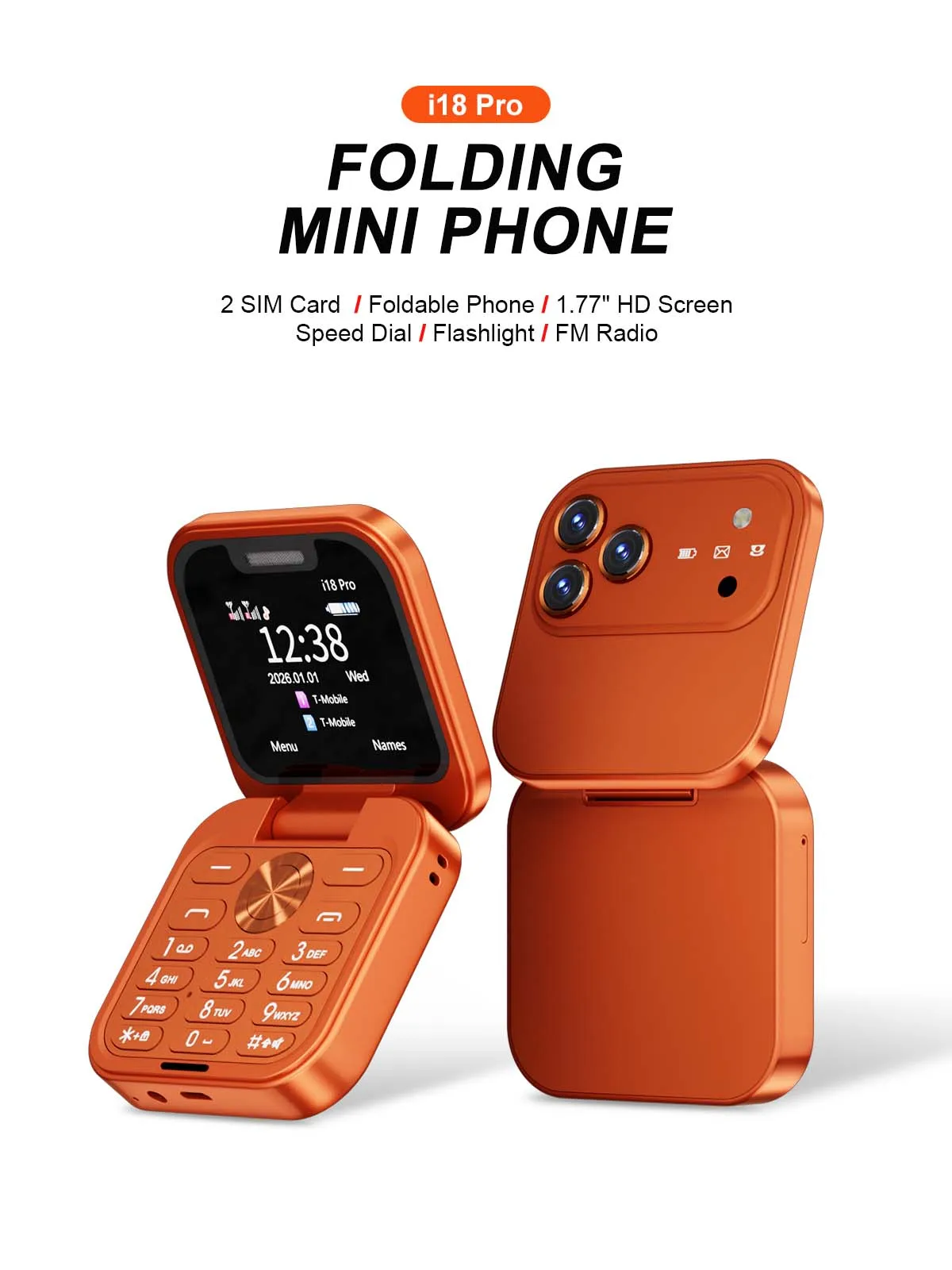 SERVO I18PRO Mini Flip Feature Phone Dual SIM Standby Magic Voice 3.5mm Audio Jack Blacklist 1.77" Pocket Mobile Phone Vibration