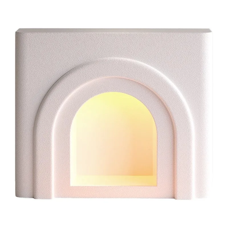 Mesa de centro de diseño wp-Cream con chimenea de viento, estilo nórdico, para sala de estar, porche, con gabinete y lámpara, accesorios de mobiliario cálido para el hogar.