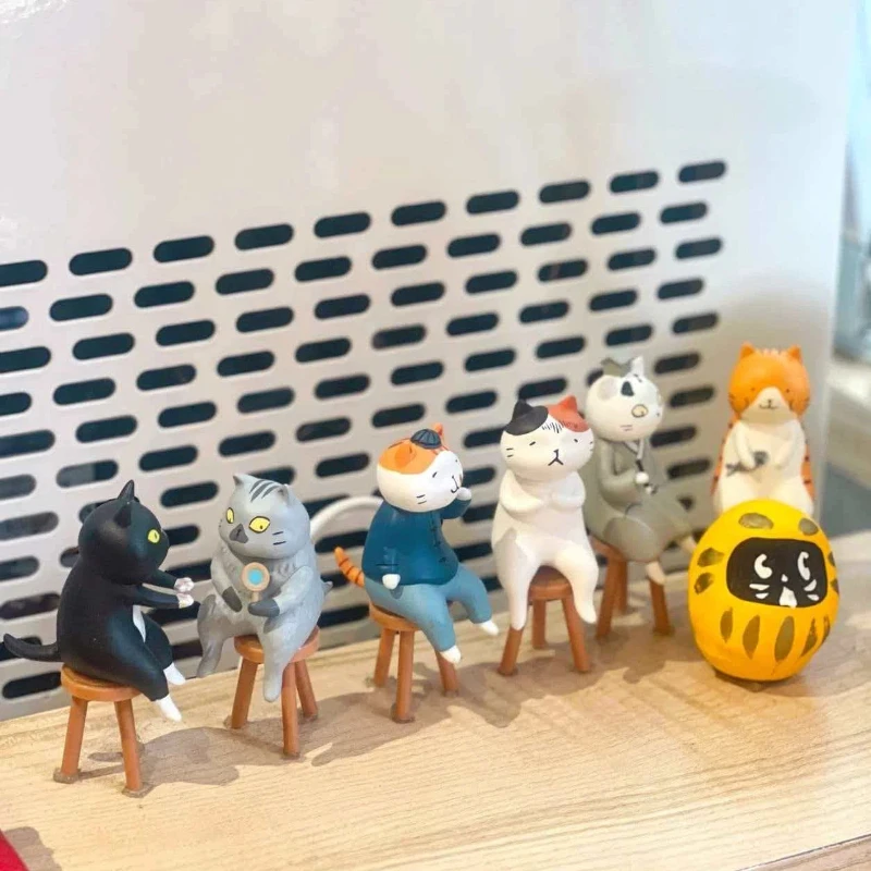

Anime Figure Fortune Telling Cat Blind Box Cute Cat Action Figure With Stool Kawaii Desk Decor Collectible Toy Surprise Gift