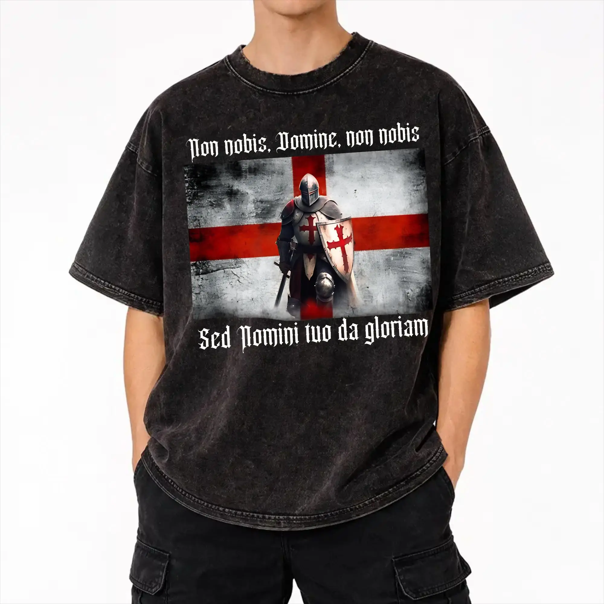 Deus Vult - The Templar Knight Outfit Washed T Shirts Men Women Streetwear Hip Hop T-Shirts Graphic Printed  Tee Shirt