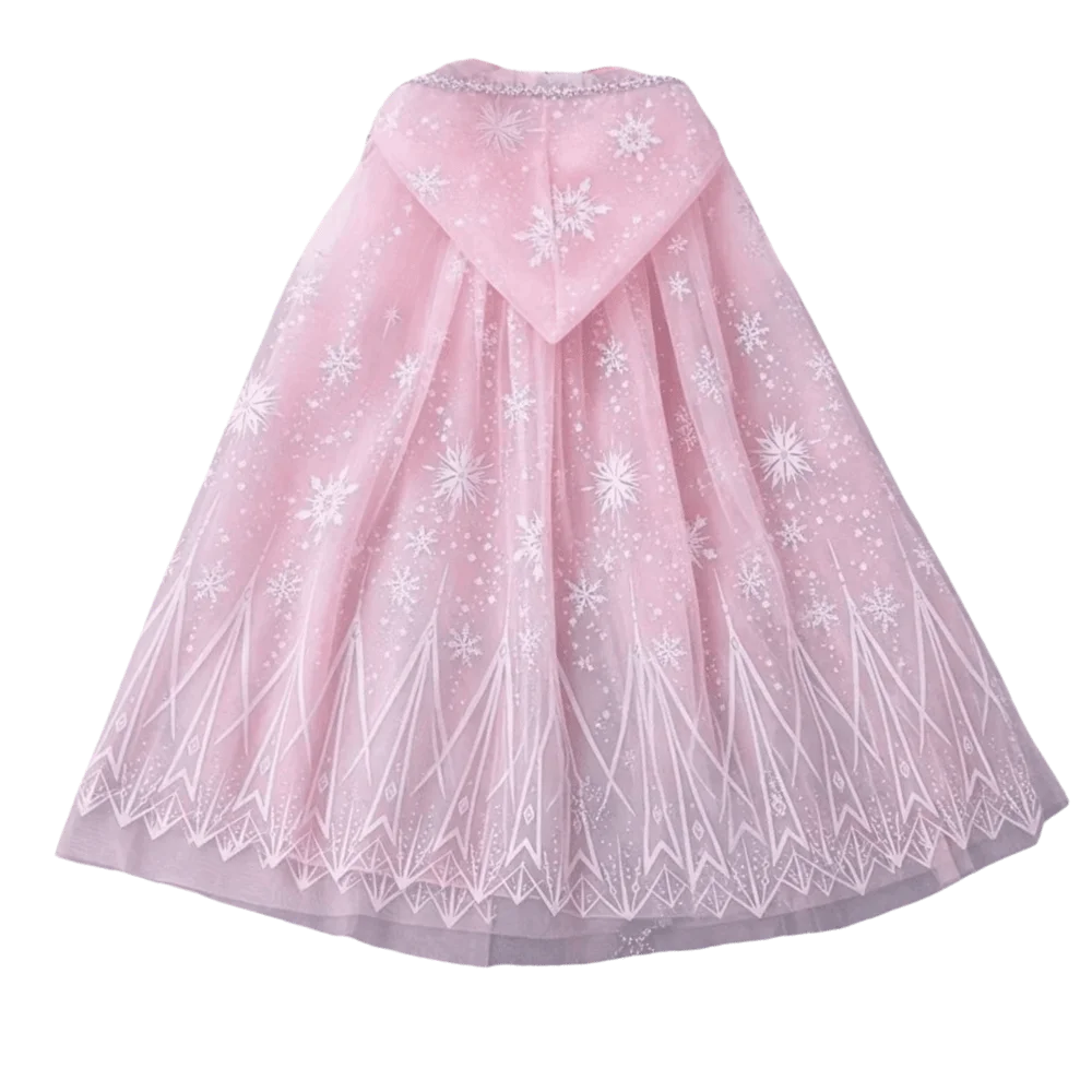 Cute Mesh Snow Princess Cape Sequined Snowflake Print Children Cloak Sweet Shiny Shawl Girls Hooded Cloak Role Playing