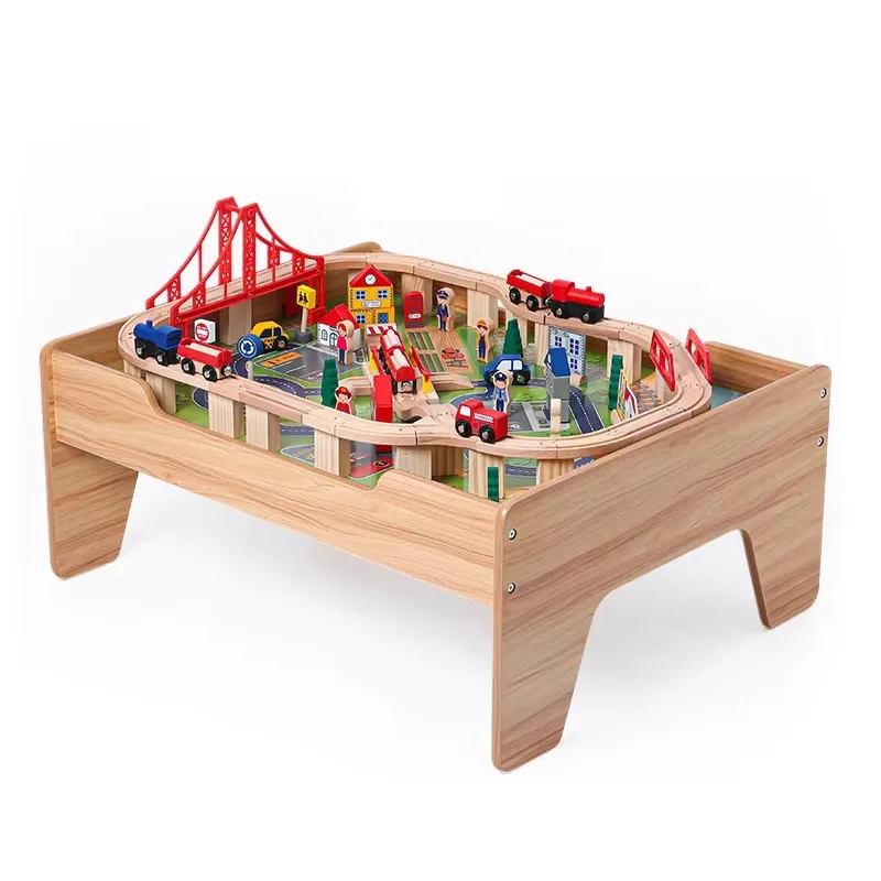 100-Piece Wooden Train Track Table with Drawers Deluxe Large Game Set