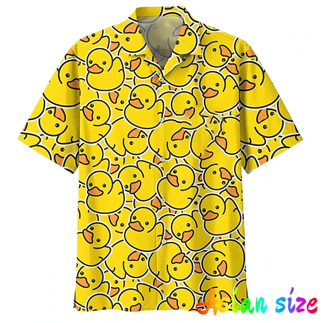 قميص هاواي صيفي رجل أصفر بطة طباعة عادية مضحك أنيمي الشاطئ قمصان الموضة عالية الجودة الفاخرة الأسود الاجتماعية البلوزات فضفاضة #6