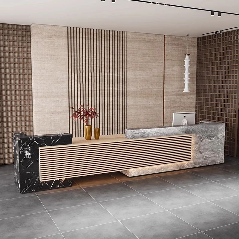 

Spa Hotel Reception Desk Cash Marble Modern Check Out Front Bar Counter Service Desk Office Comptoir De Caisse Luxury Furniture