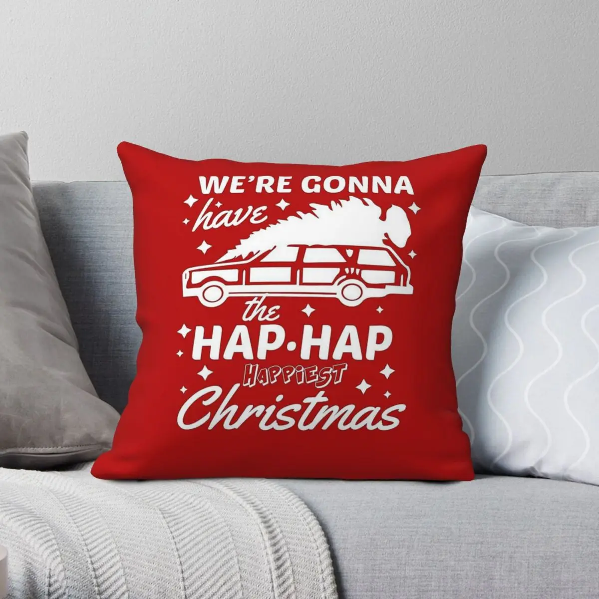 Hap Hap Happiest Christmas Square Pillowcase Polyester Linen Velvet Printed Zip Decorative Home Cushion Cover 18