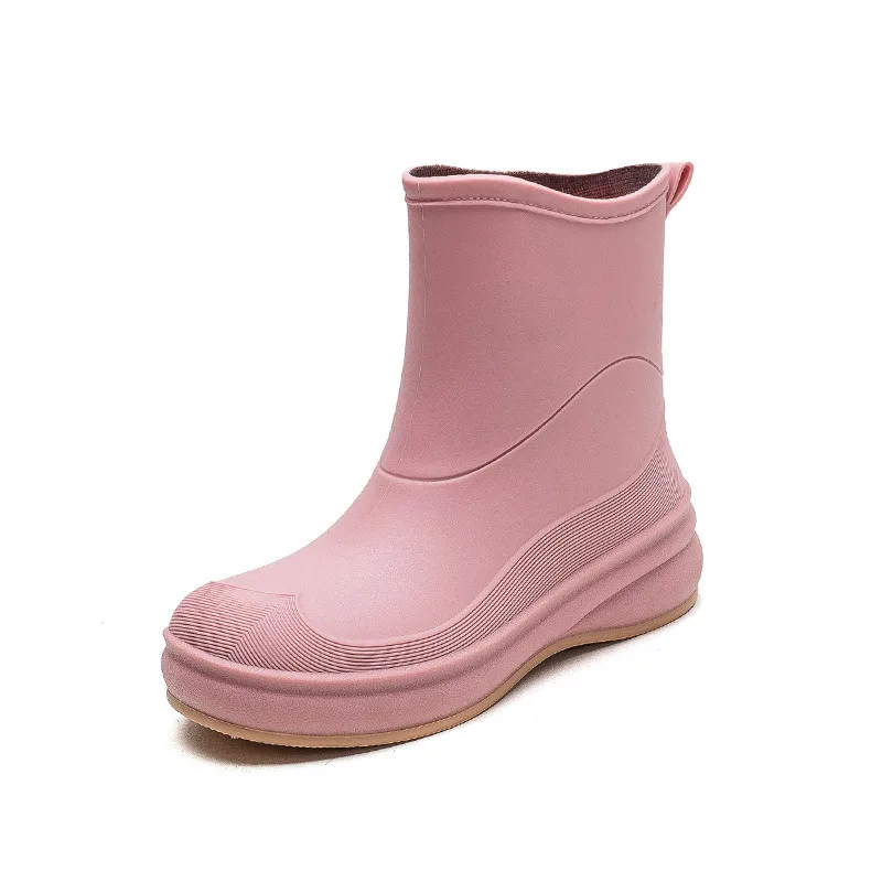 

Women's rain boots mid calf anti slip water boots outdoor anti slip and velvet car wash water shoes garden work rain shoes