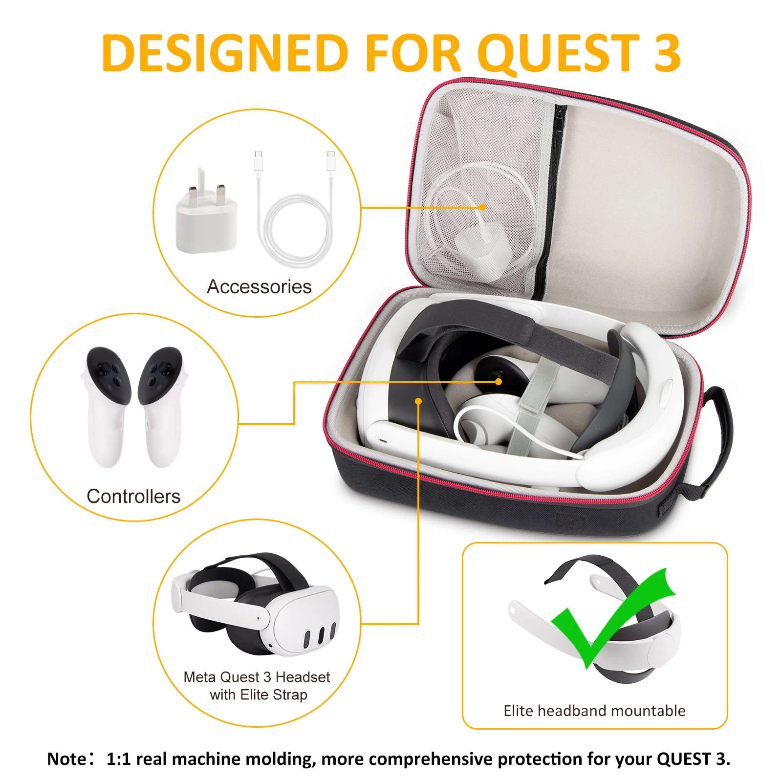 Estuche rígido de almacenamiento EVA para gafas de realidad virtual, bolsa de transporte de viaje con correa para Meta Quest 3 Elite, accesorios de