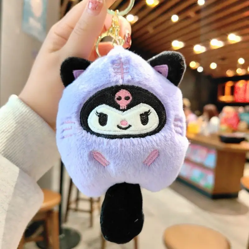 Japonês sanrio dos desenhos animados brinquedo de pelúcia chaveiro kawaii olá kitty kuromi mochila pingente purin cinnamoroll presente do feriado das crianças