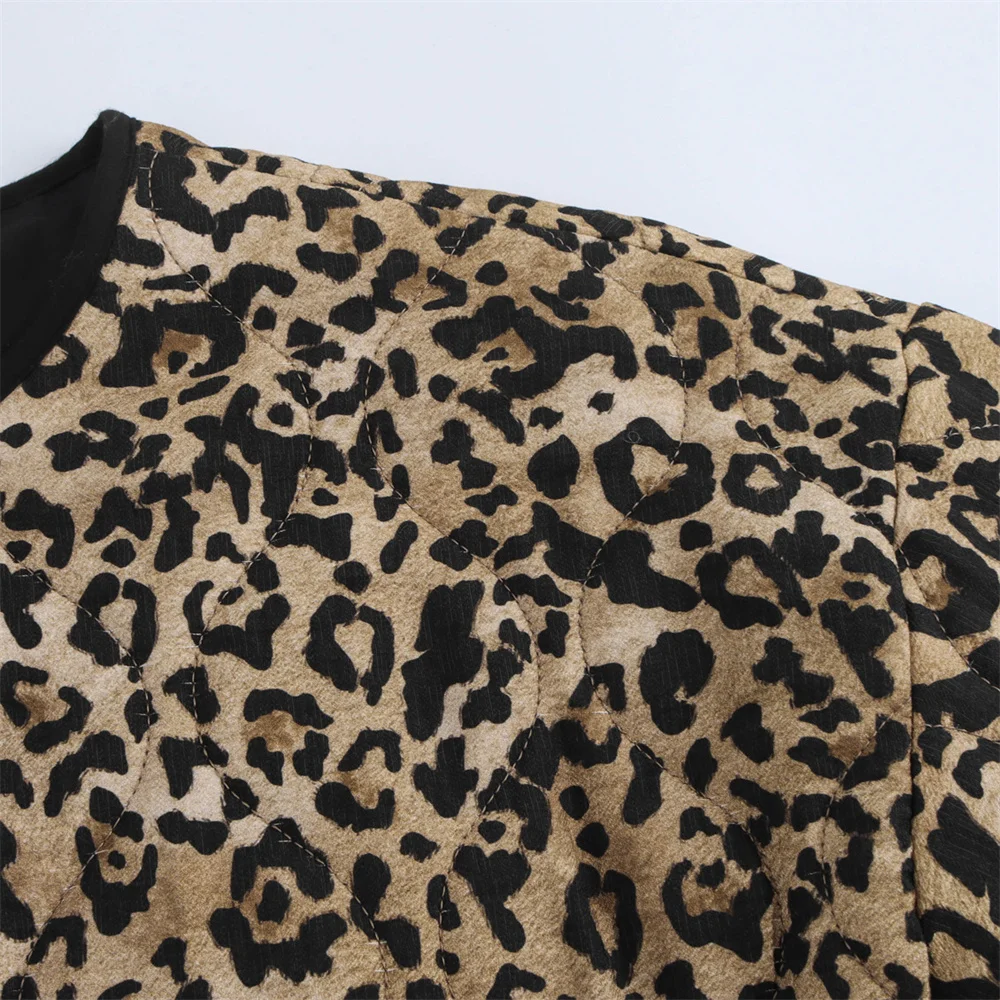 PB&ZA 2024 early autumn new women\'s fashion temperament versatile leopard print animal print cotton jacket coat