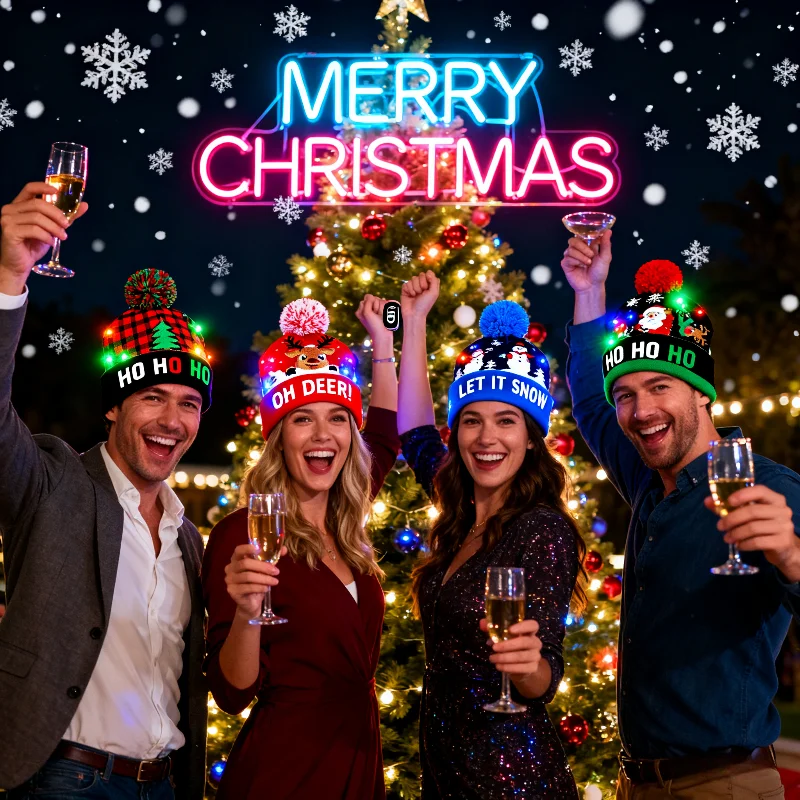 Niedliche leuchtende Weihnachtsmütze, blinkende LED-Schneemann, Winter, warme Farbe, Strickmütze, Weihnachtsgeschenk für Neujahr, Weihnachtsfeier-Dekoration