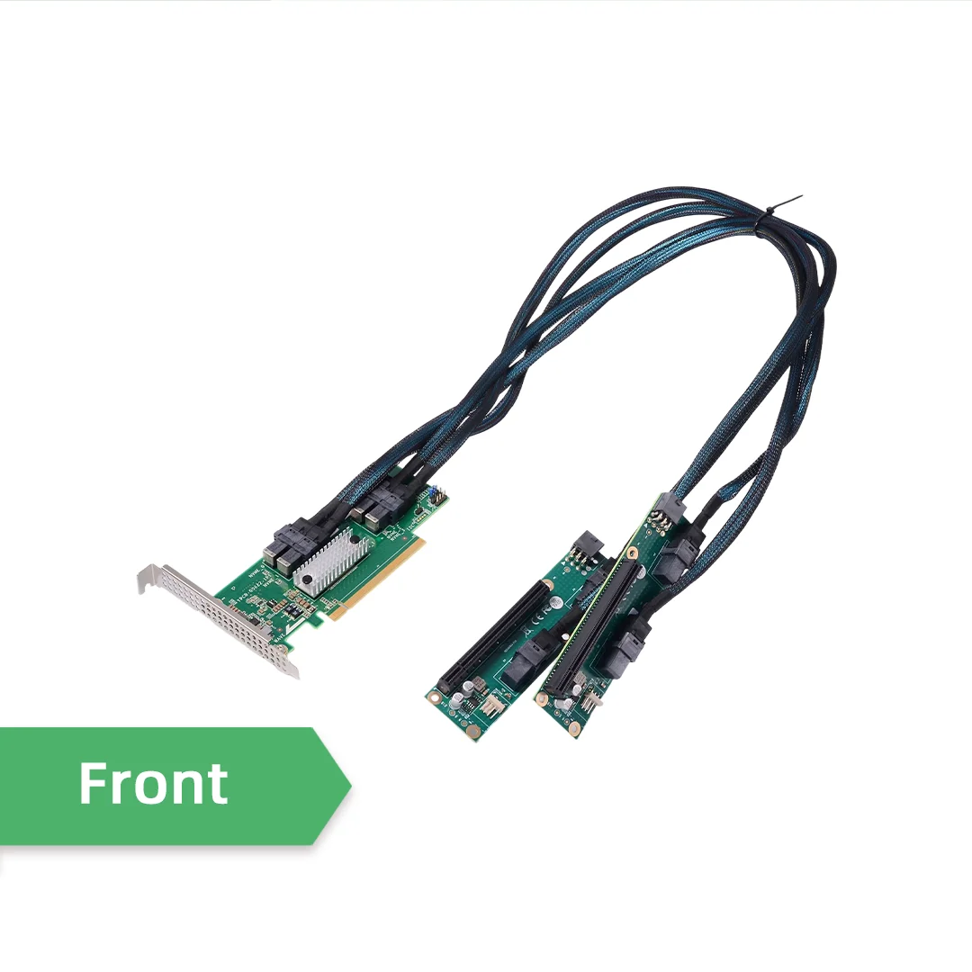 PCIE 3.0 to Base Plate (X8 Speed) 1 to 2 with Cable Gaming Graphics Card External/Expansion Card 1U Height For AI Server
