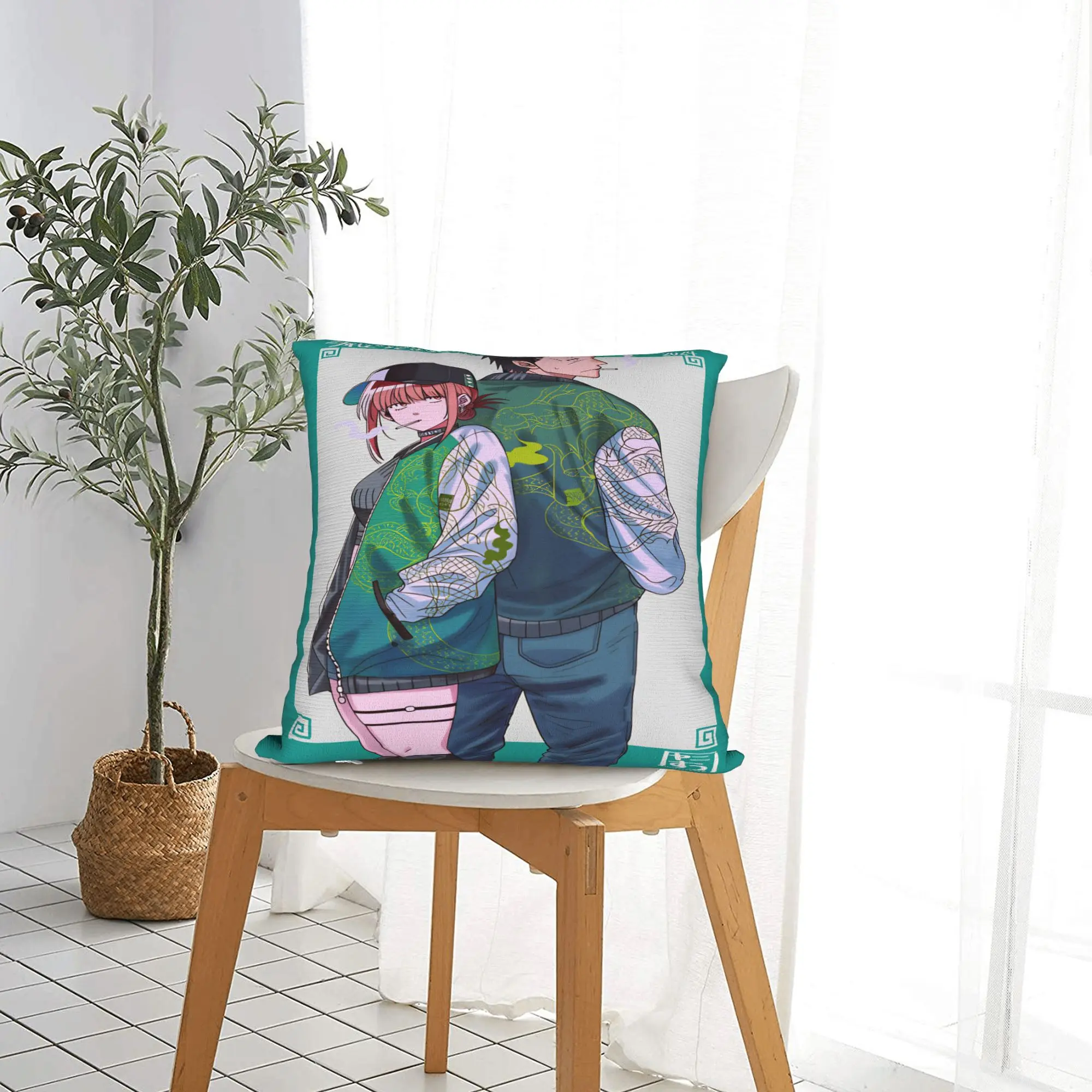 Smoking Behind Supermarket Yamada  Pillow Case  Square Pillow Cover Retro Trendy Pillowcases For Sofa Car Home Decor