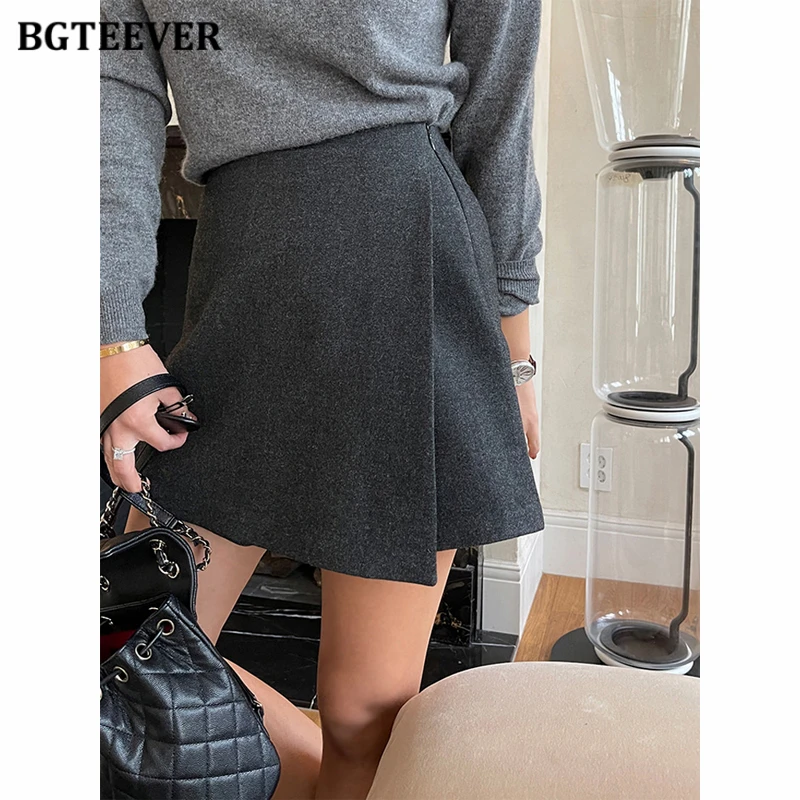 

BGTEEVER элегантные шерстяные шорты с разрезом, юбки для женщин, толстые теплые женские мини-юбки, зимние