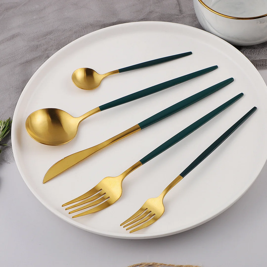 

Dark Green Gold 20Pcs Tableware Sets Flatware Spoons Forks Knives Stainless Steel Cutlery Set Combination Western Dinnerware Set