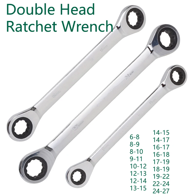 1pcs Double Head Ratchet Wrench 6-27mm Box End Chrome Vanadium Combination Spanners DIY Repairs Quick Mechanic Hardware Tools